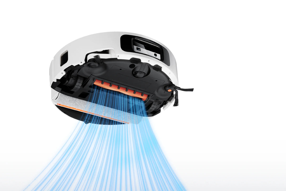 Onderkant van de Xiaomi Robot Vacuum 6 met antiklit hoofdborstel en luchtstroom