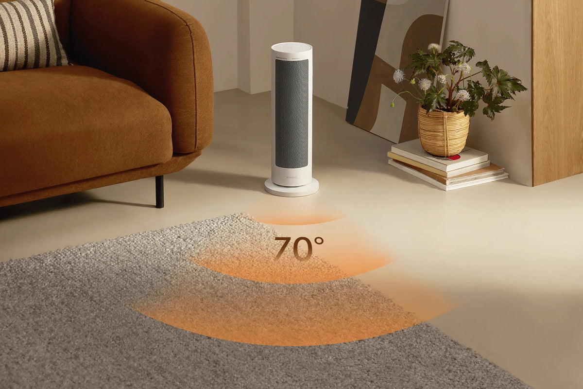 Xiaomi Smart Graphene Heater draait 70° heen en weer boven het vloerkleed