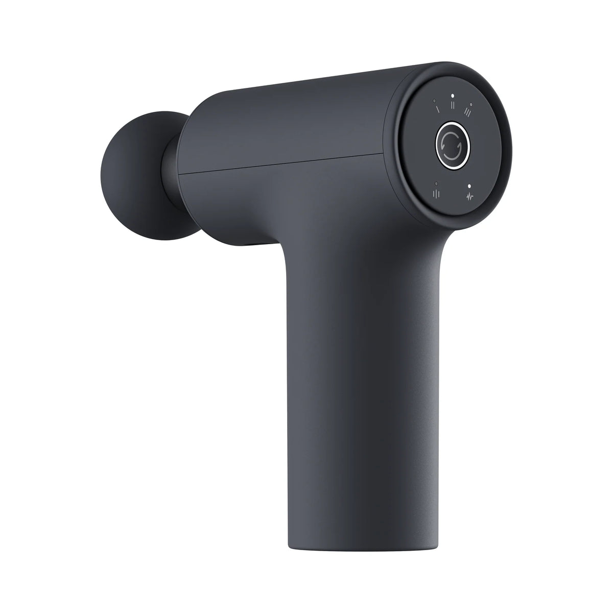 Xiaomi Massage Gun Mini 2 schuin van links, met de knop op de achterkant