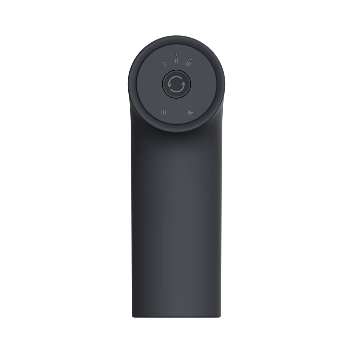 Achteraanzicht van de Xiaomi Massage Gun Mini 2 met de lichtring rond de knop