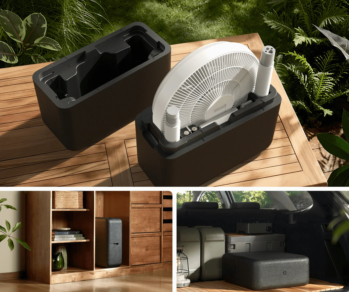 Opbergkoffer van de Xiaomi Mijia Smart Standing Fan Pro Slim, ook in de kast en de kofferbak