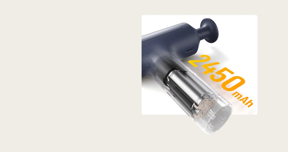 De accu van 2.450 mAh in de handgreep van de Xiaomi Massage Gun 2
