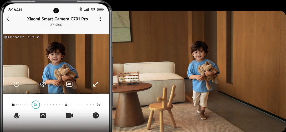 Live beeld van de Xiaomi Smart Camera C701 Pro in de Xiaomi Home app
