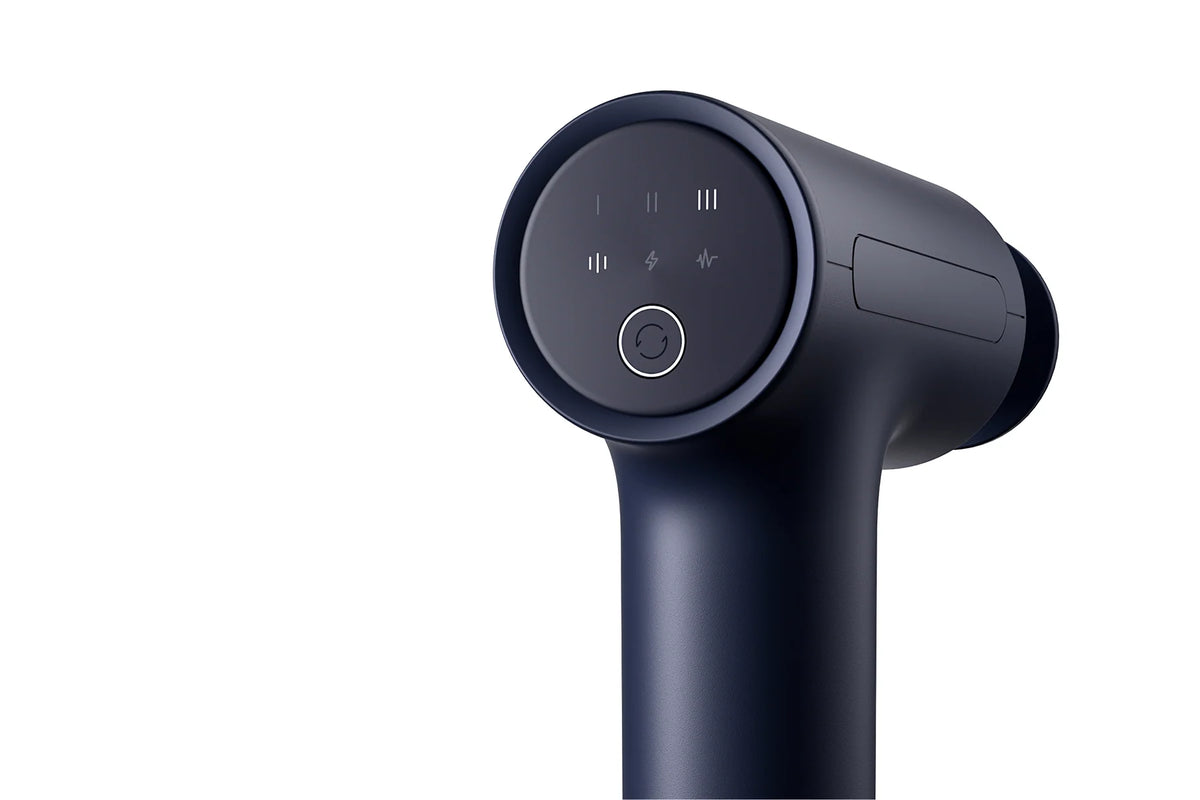 Lichtring en bedieningsknoppen op de achterkant van de Xiaomi Massage Gun 2
