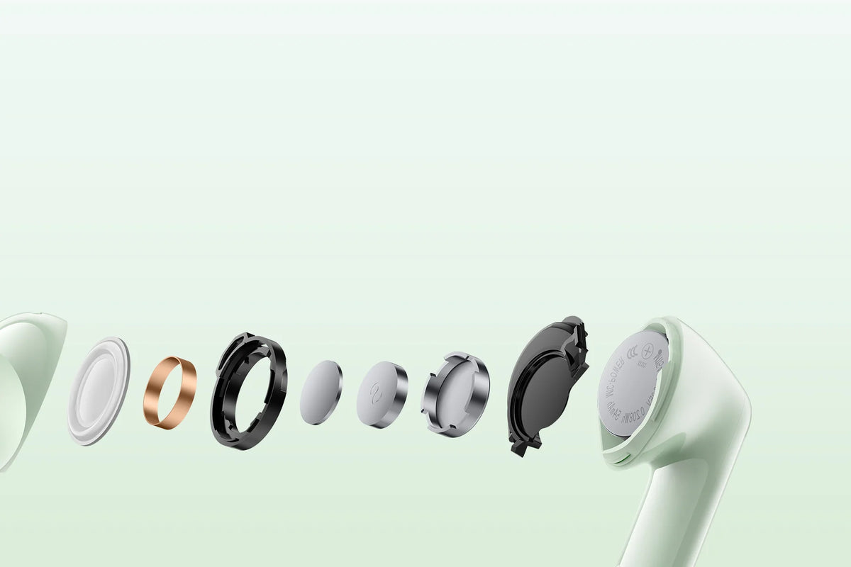 Onderdelen van de 11 mm driver in een dopje van de Xiaomi Redmi Buds 8